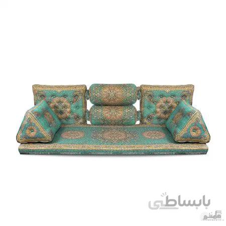 پشتی سنتی شاه نشین ترمه طرح افشار – ست 7 تکه سبز آبی