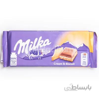 شکلات تخته‌ ای میلکا با کرم بیسکوئیت 100 گرمی - Milka Cream & Biscuit Chocolate Bar