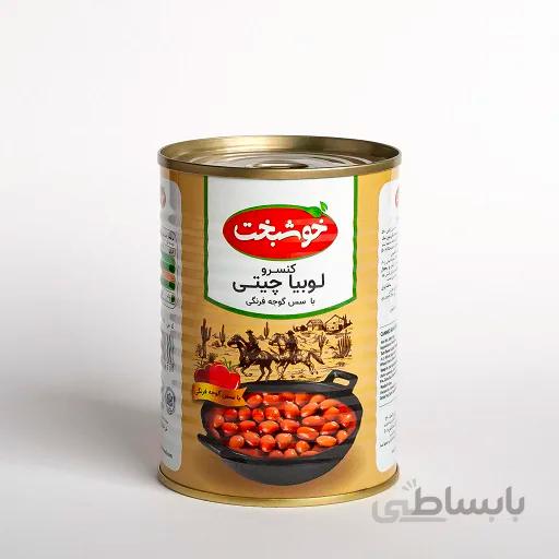 کنسرو لوبیا چیتی با سس گوجه فرنگی 380 گرمی خوشبخت باکس 12 عددی