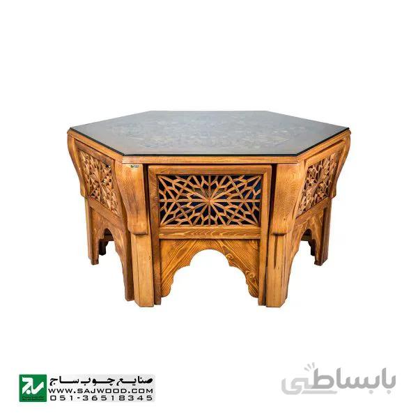 میز و صندلی غذا خوری صنایع چوب ساج مدل ۳۲۸