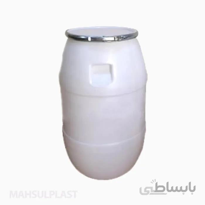 بشکه ۱۴۰ لیتری دهانه‌گشاد تسمه فلزی سفید