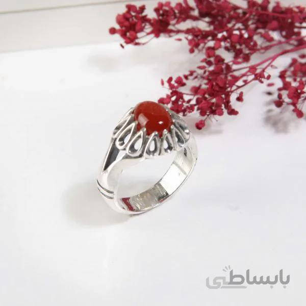 انگشتر نقره مردانه با سنگ عقیق اصل کد4659