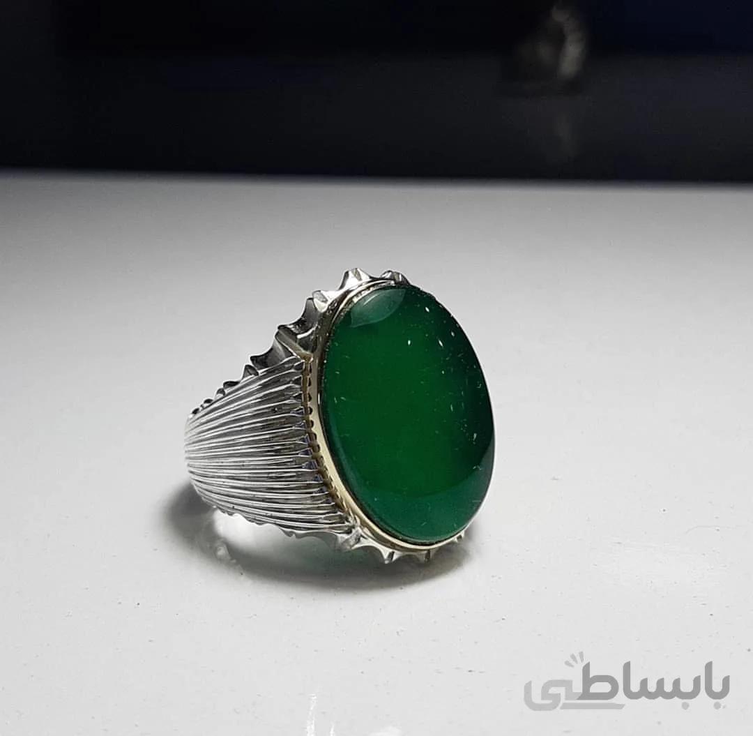 انگشتر شیرازی نگین یشم سبز