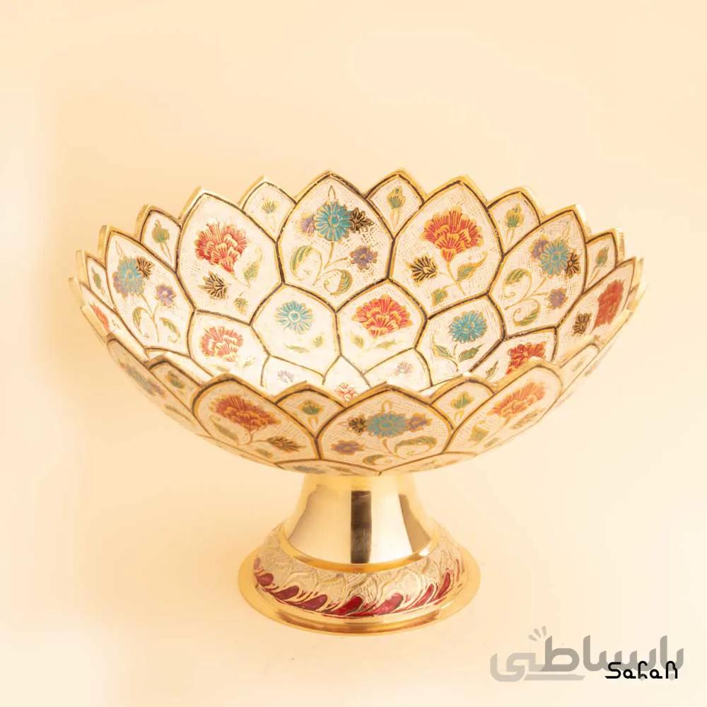 میوه خوری برنجی میناکاری پایه دار دورو مدل میخک