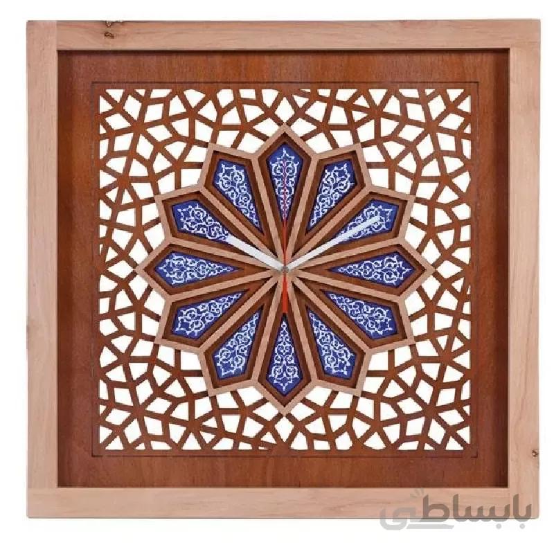 ساعت گره چینی مجموعه چوب و مینا طرح ترنج آبی سنتی ا ساعت گره چینی مجموعه چوب و مینا طرح ترنج آبی سنتی