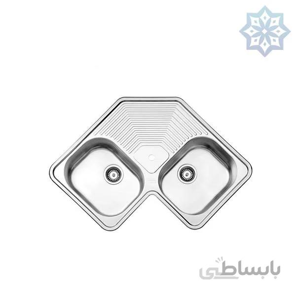 سینک ظرفشویی توکار استیل البرز ا گوشه Steel Alborz Double Bowl Sink 540