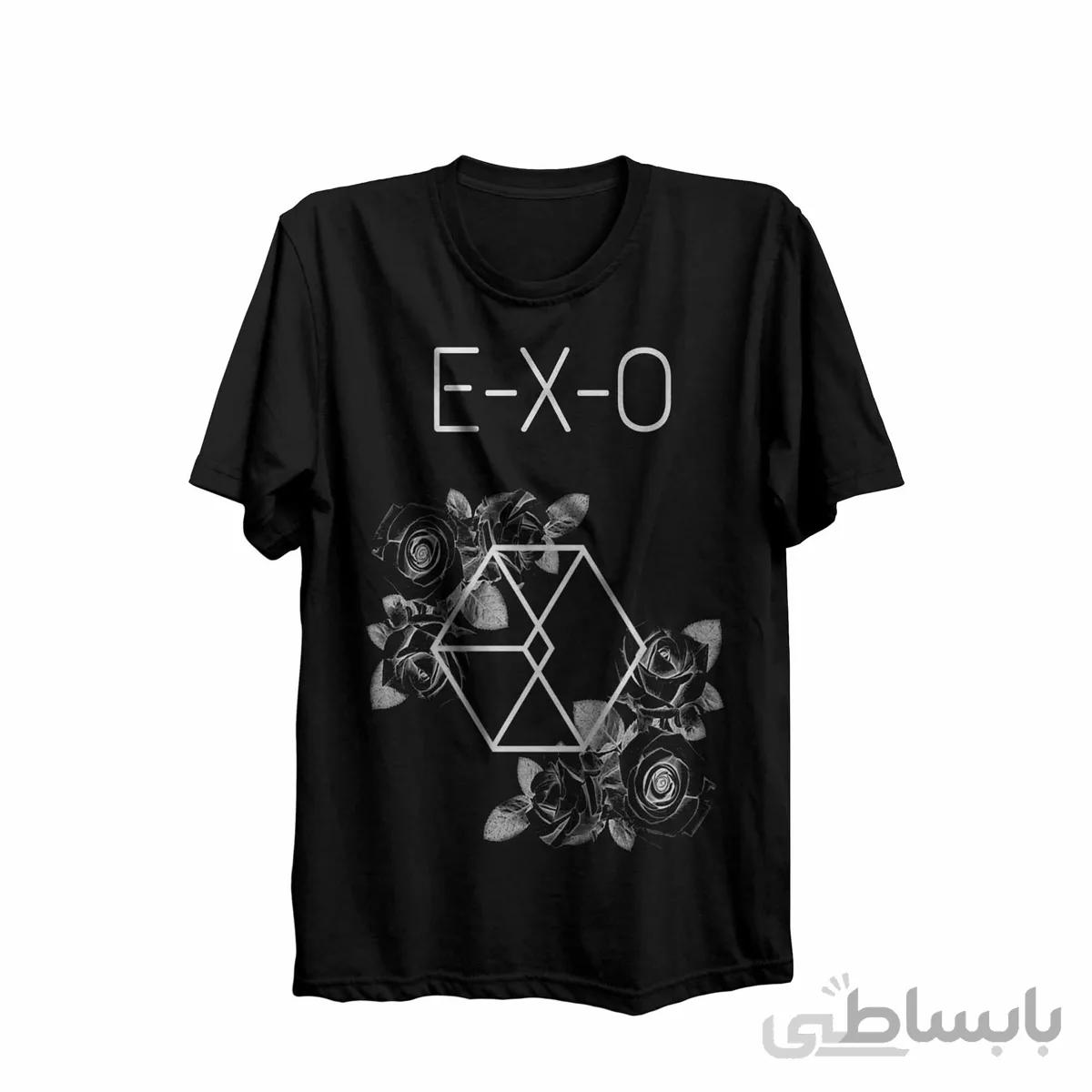 تیشرت یقه گرد مشکی طرح گروه موسیقی اکسو EXO