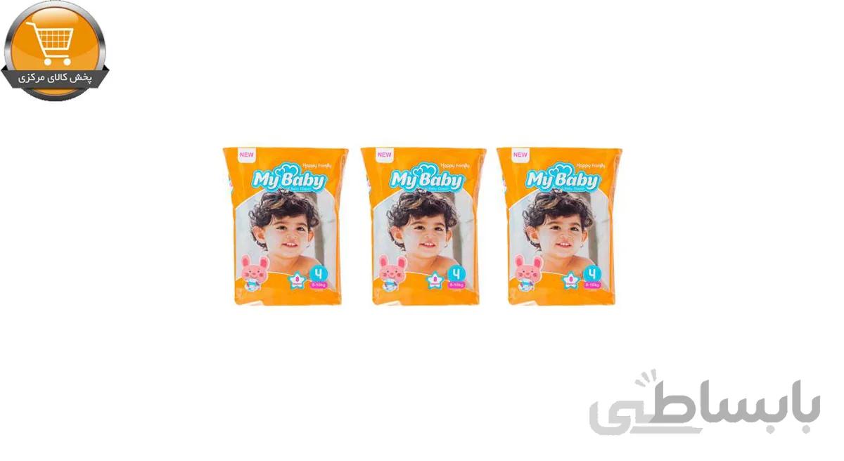 پوشک کودک مای بیبی مدل خانواده شاد سایز 4 بسته 8 عددی مجموعه 3 عددی
