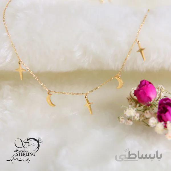 گردنبند زنانه طرح طلا ماه و صلیب