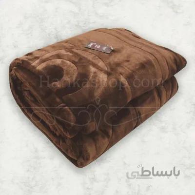 پتوی دونفره ترک آکرولیک درمینا رنگ قهوه ای برجسته سایز 220x240 سانتیمتر