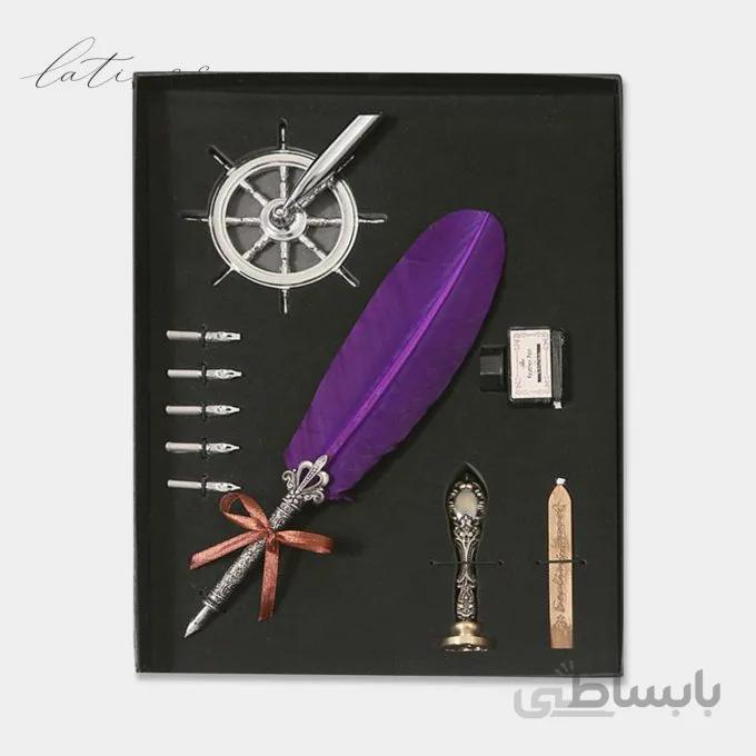 ست کالیگرافی قلم پر طرح کارائیب رنگ بنفش