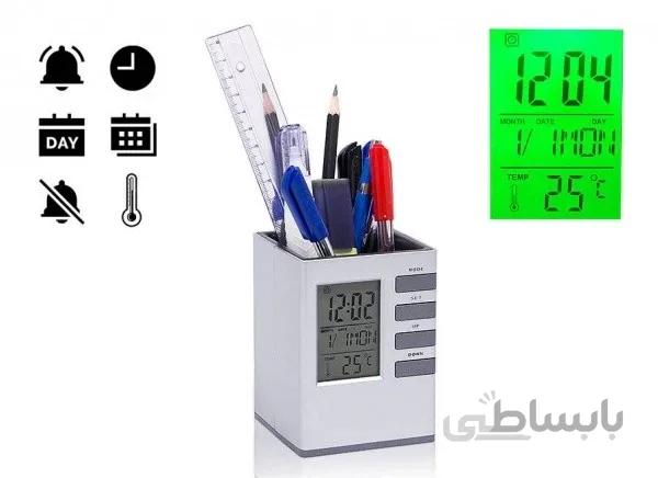 جاقلمی رومیزی ساعت دار Cube Desk Stand