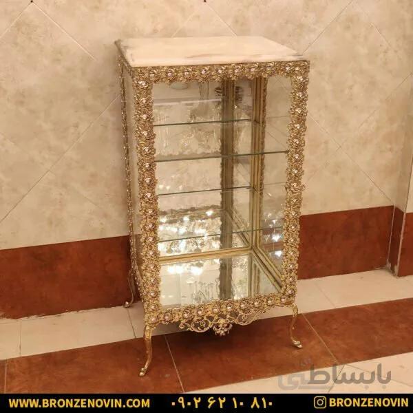 بوفه برنزی چهارگوش مینی طرح گل رز برجسته