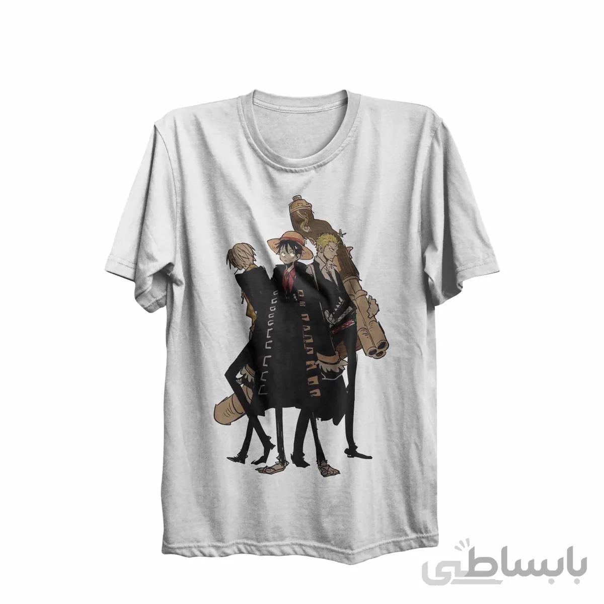 تیشرت یقه گرد سفید طرح انیمه وان پیس one piece