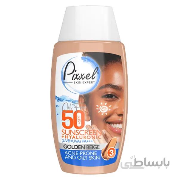 کرم ضد آفتاب رنگی پیکسل SPF +50 مناسب پوست چرب و جوش دار بژ طلایی 50 میل
