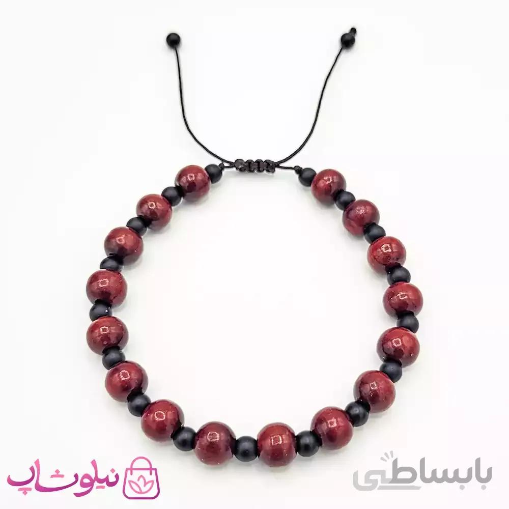 دستبند مهره ای مشکی زرشکی