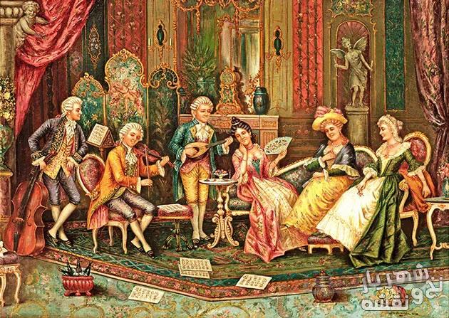 نخ و نقشه بافت تابلو فرش طرح بزم موسیقی - 1912