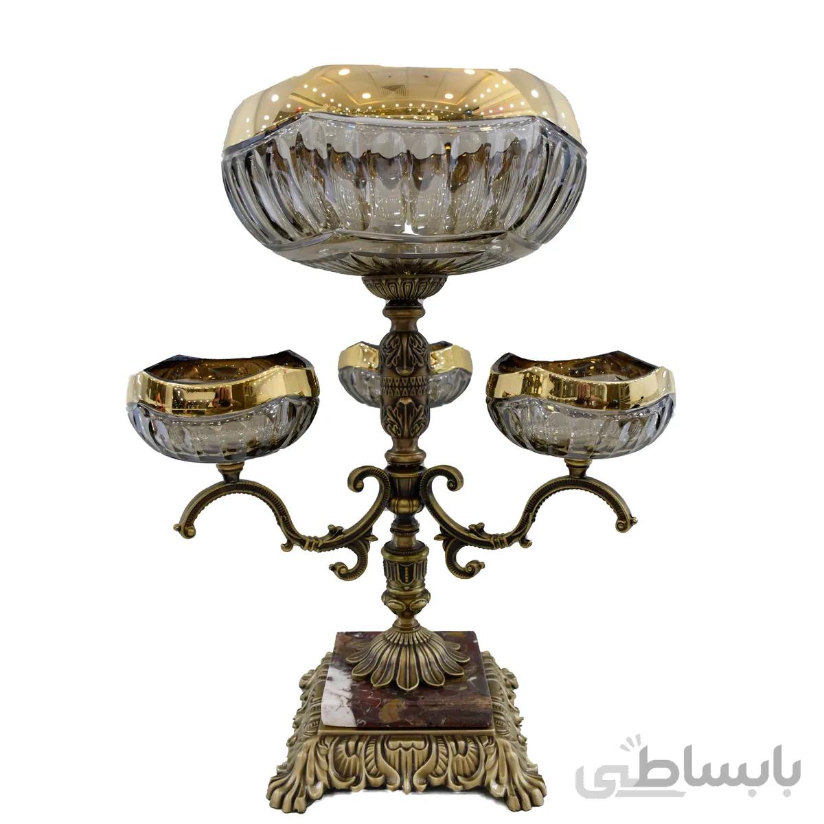 كاسه با 3 پياله لب طلا پايه برنز