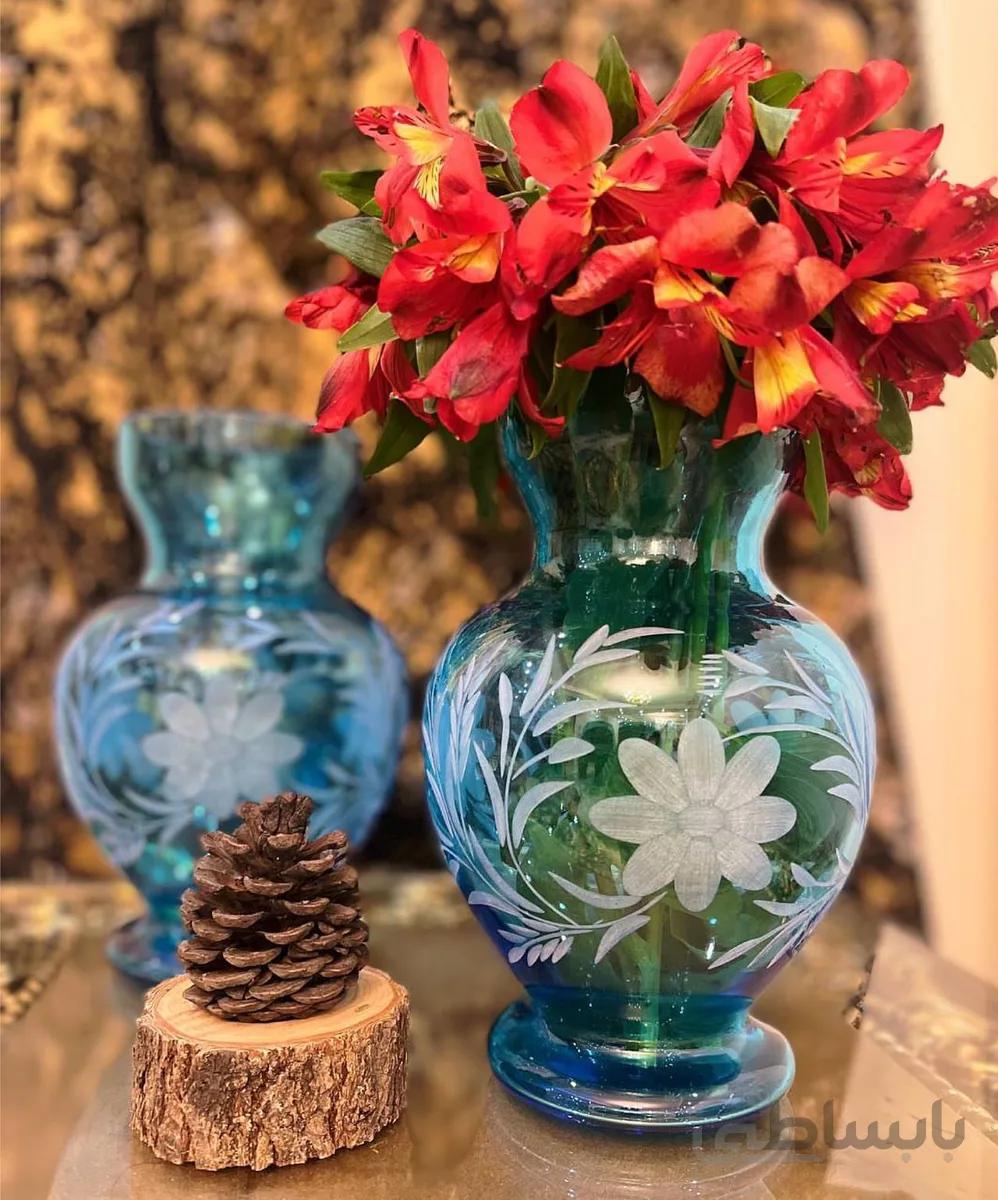 گلدان فیروزه ای دوپوست آنتیک
