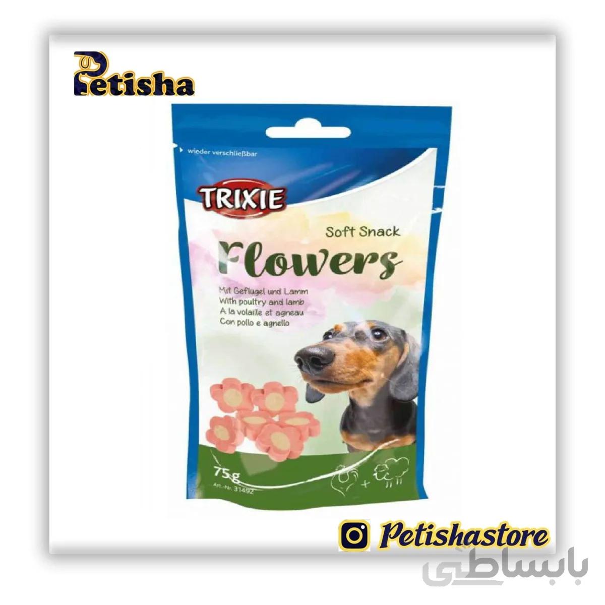 تشویقی سگ تریکسی مدل Soft snack flowers وزن 75 گرم