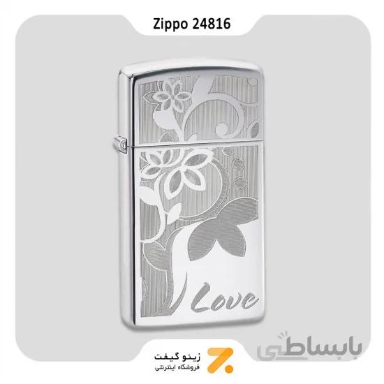 فندک بنزینی زیپو اسلیم طرح گل و لاو مدل 24816