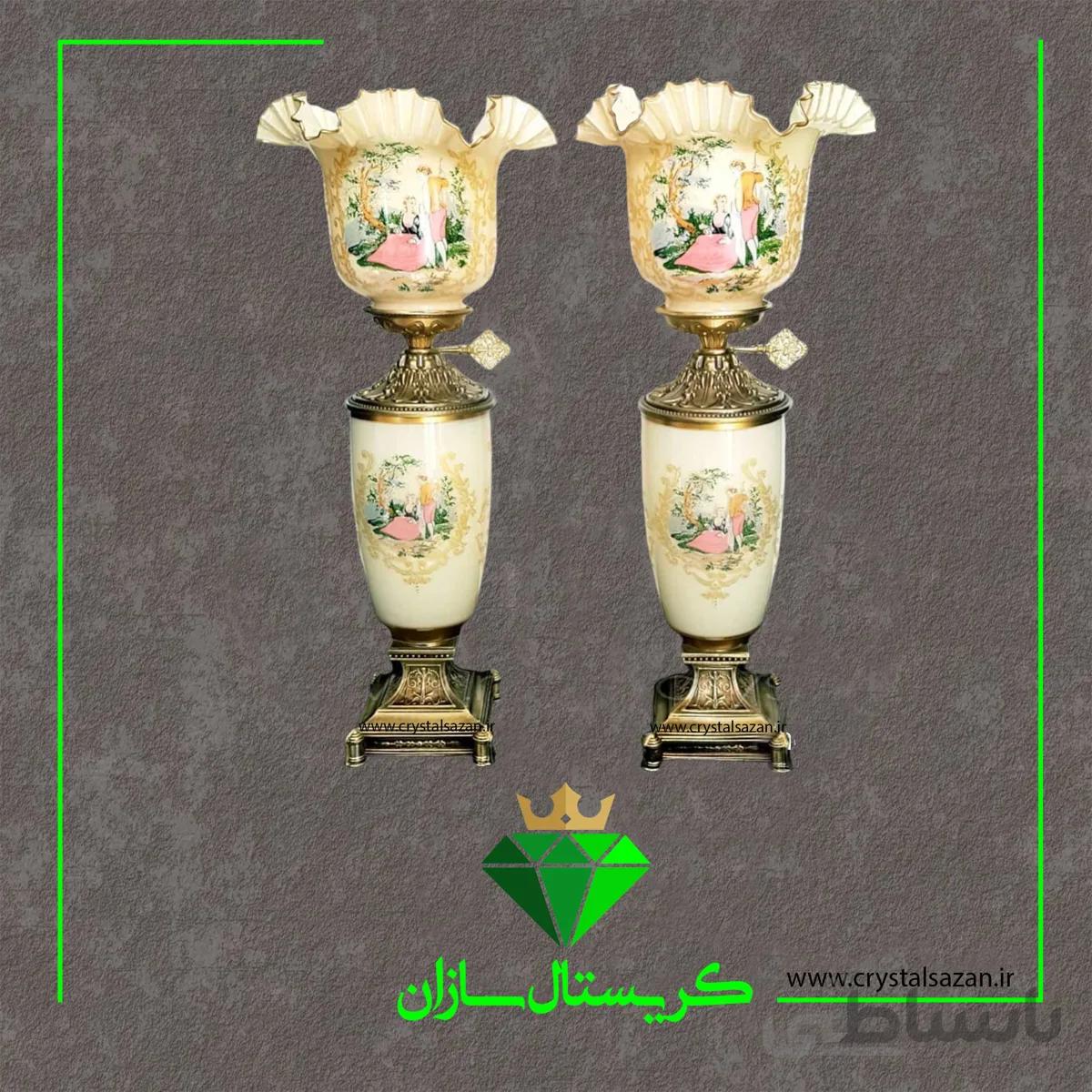 چراغ نفتدان لب چین مدل رومنس شیری کریستال سازان کد N1255