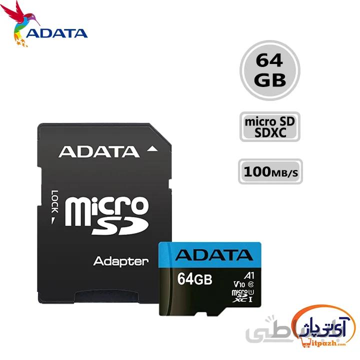 کارت حافظه میکرو مدل Adata Premier microSDHC ظرفیت 64 گیگابایت ای دیتا سرعت 100MBps