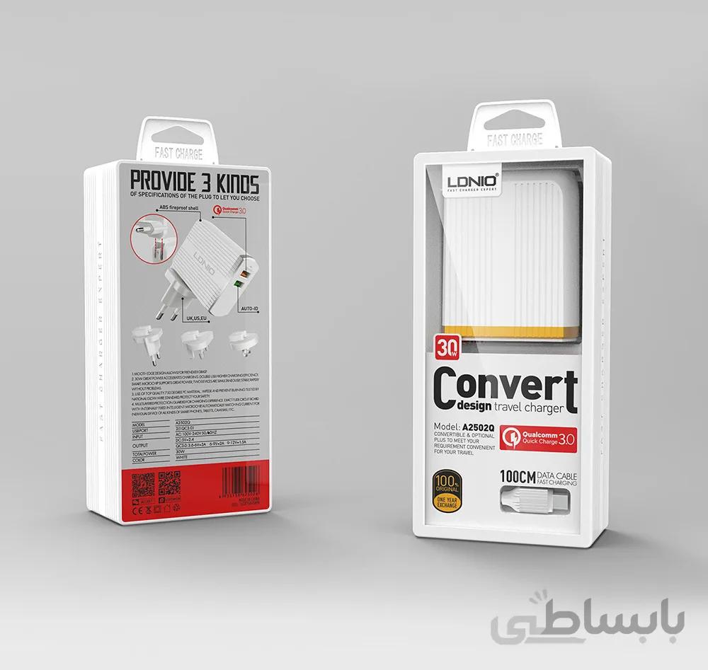 فست شارژر 30 واتی 2 پورت LDNIO مدل A2502Q