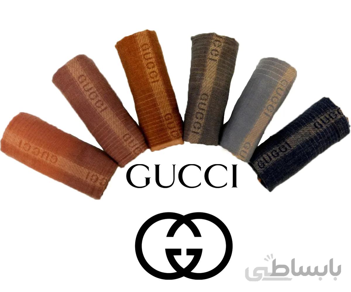 شال موهر پشمینه وارداتی طرح Gucci گوچی کد 179 قهوه ای کرم سفید ا Gucci