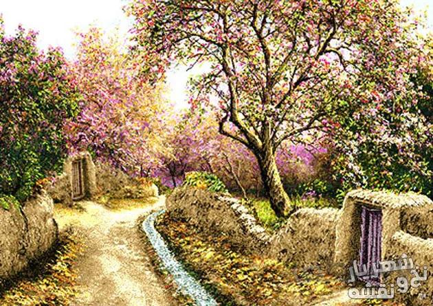 نخ و نقشه کامپیوتری بافت طرح منظره کوچه باغ بهاری - 1638
