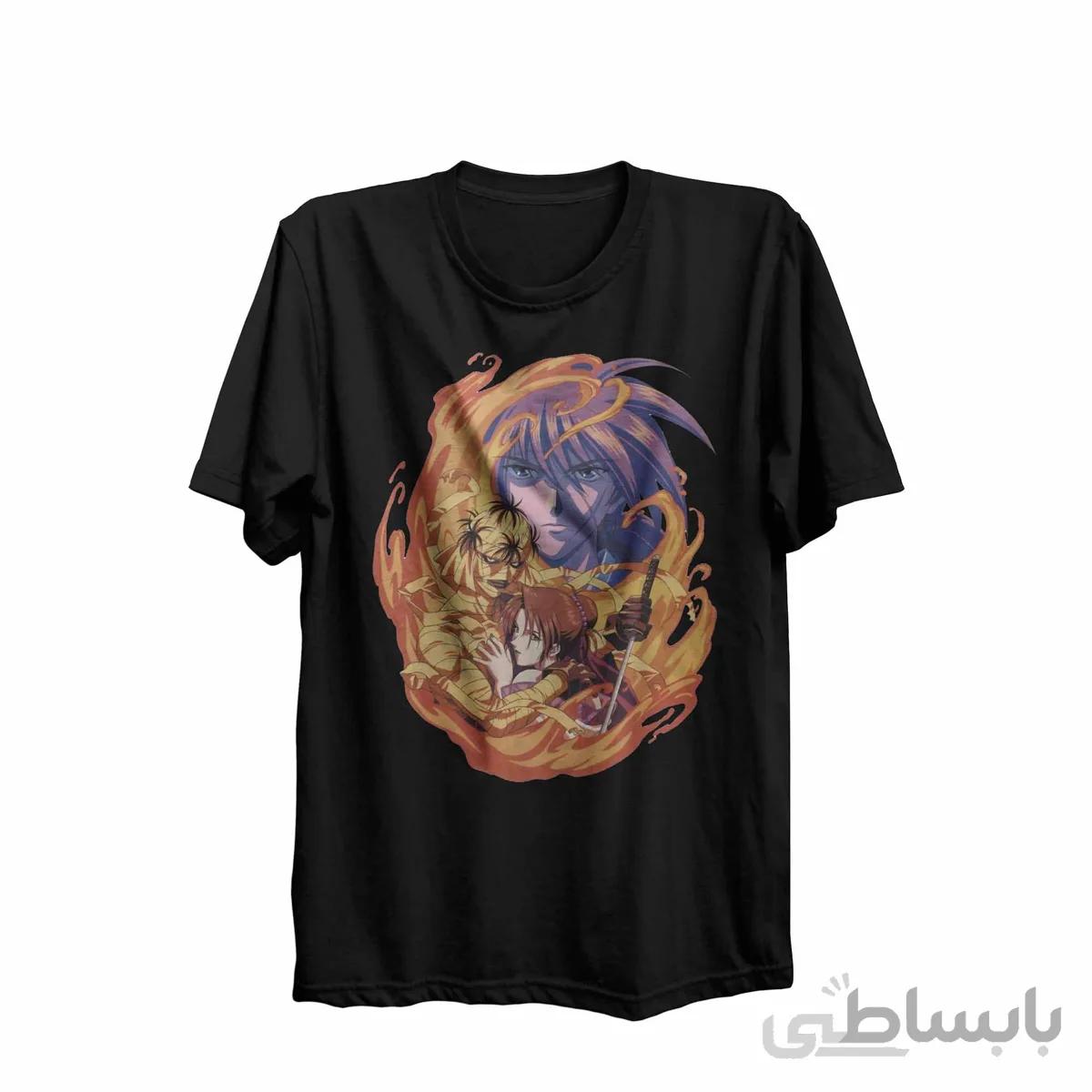 تیشرت یقه گرد مشکی طرح انیمه رورونی کنشین Rurouni Kenshin کد KCT10458 کد 285217