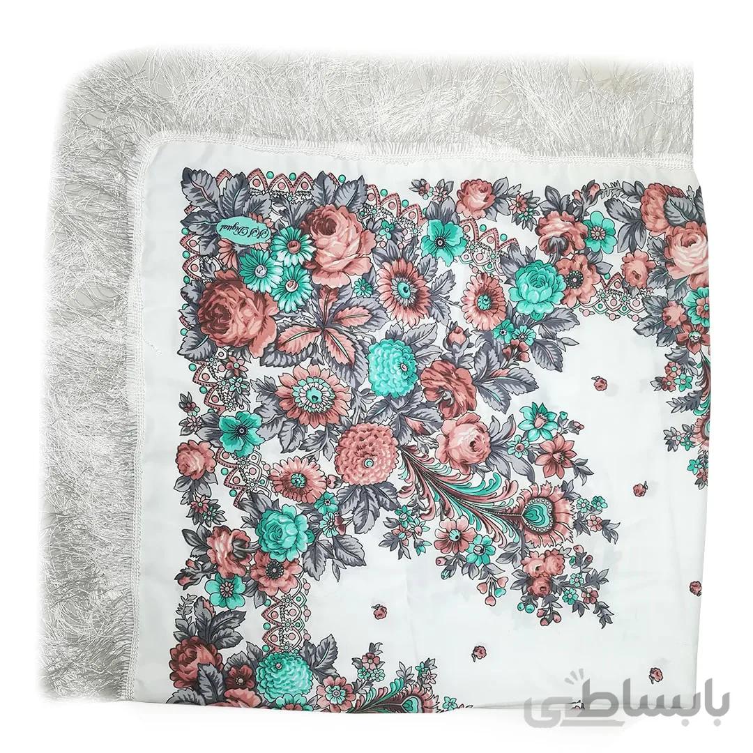 روسری ترکمنی گلدار زمینه سفید