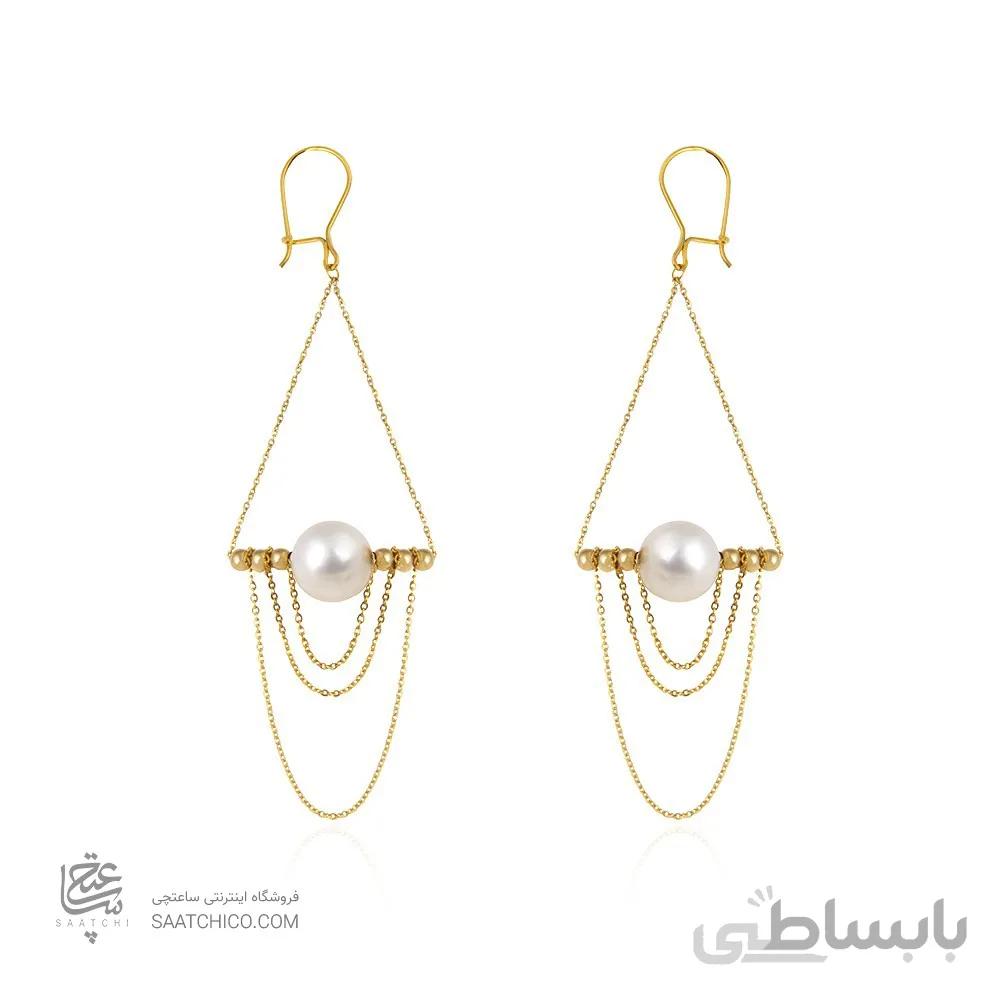 گوشواره طلا دست ساز زنانه با گوی و مروارید کد XE239