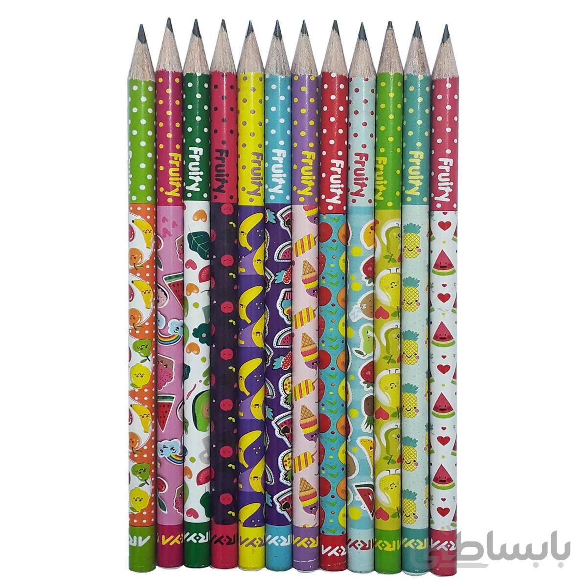 مداد مشکی آریا مدل FRUITY کد A3 بسته 12 عددی