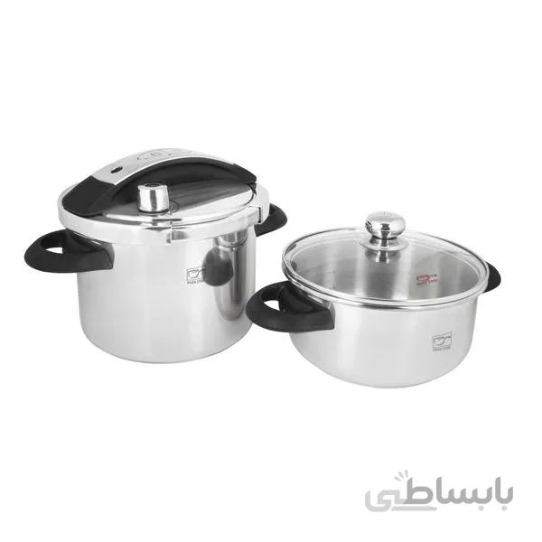 زودپز دوقلو پارس استیل 4 و 6 لیتری شف با درب پیرکس