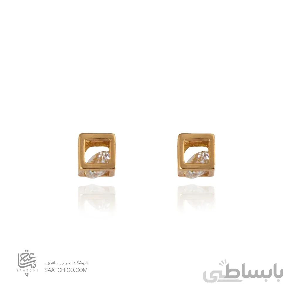 گوشواره طلا زنانه طرح مکعب با کریستال کد XE237