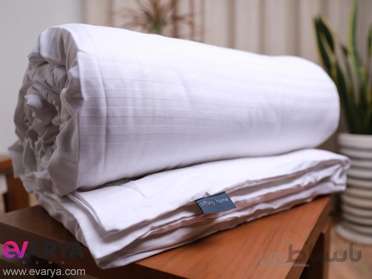 کاور لحاف ساتن کتان راه راه هتلی برند TIFFANY HOME دو نفره سایز 220×200