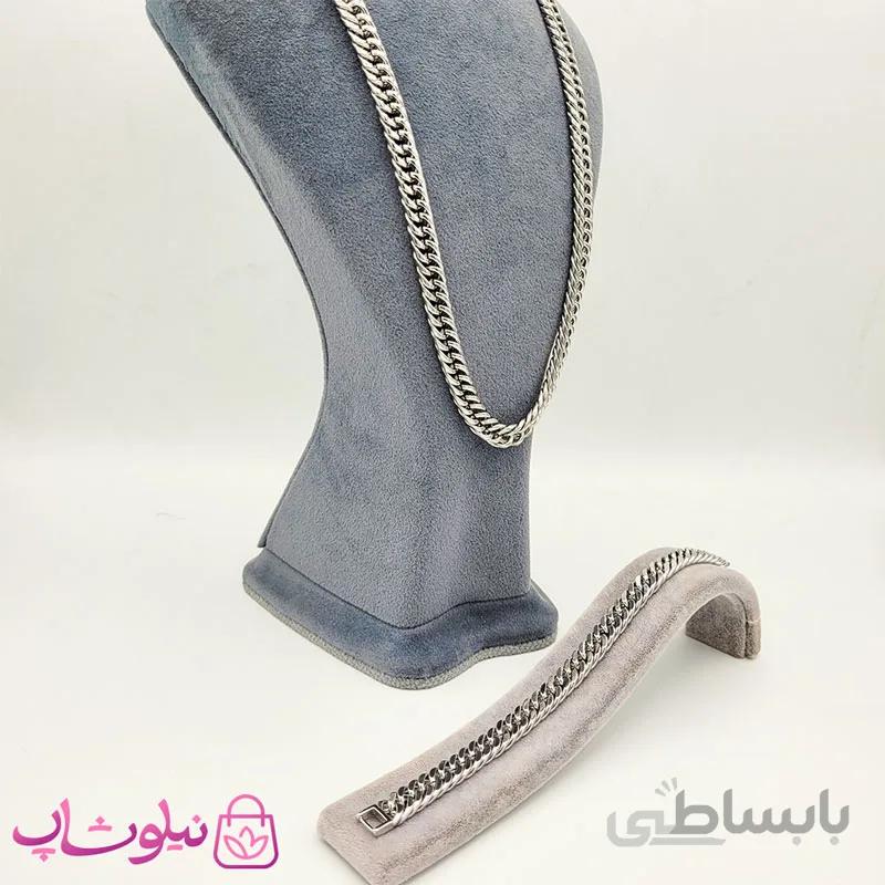 ست گردنبند و دستبند مردانه استیل سیلور