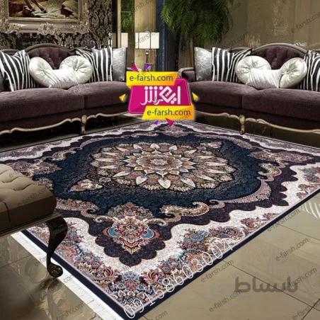 فرش ماشینی زمرد مشهد طرح 25035 سورمه ای