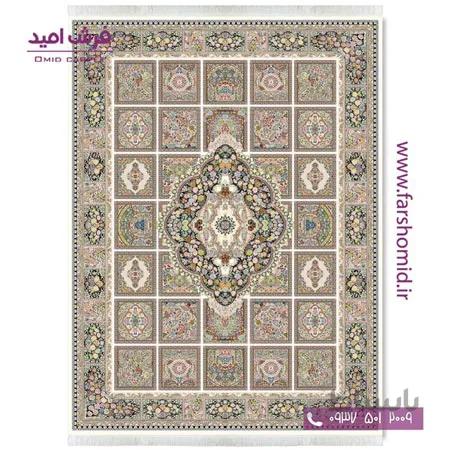 فرش ماشینی 700 شانه ۸ رنگ اصل گلستان خشتی کرم قالی کشمیر