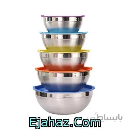 لگن استیل 5 عددی درب رنگی یونیک