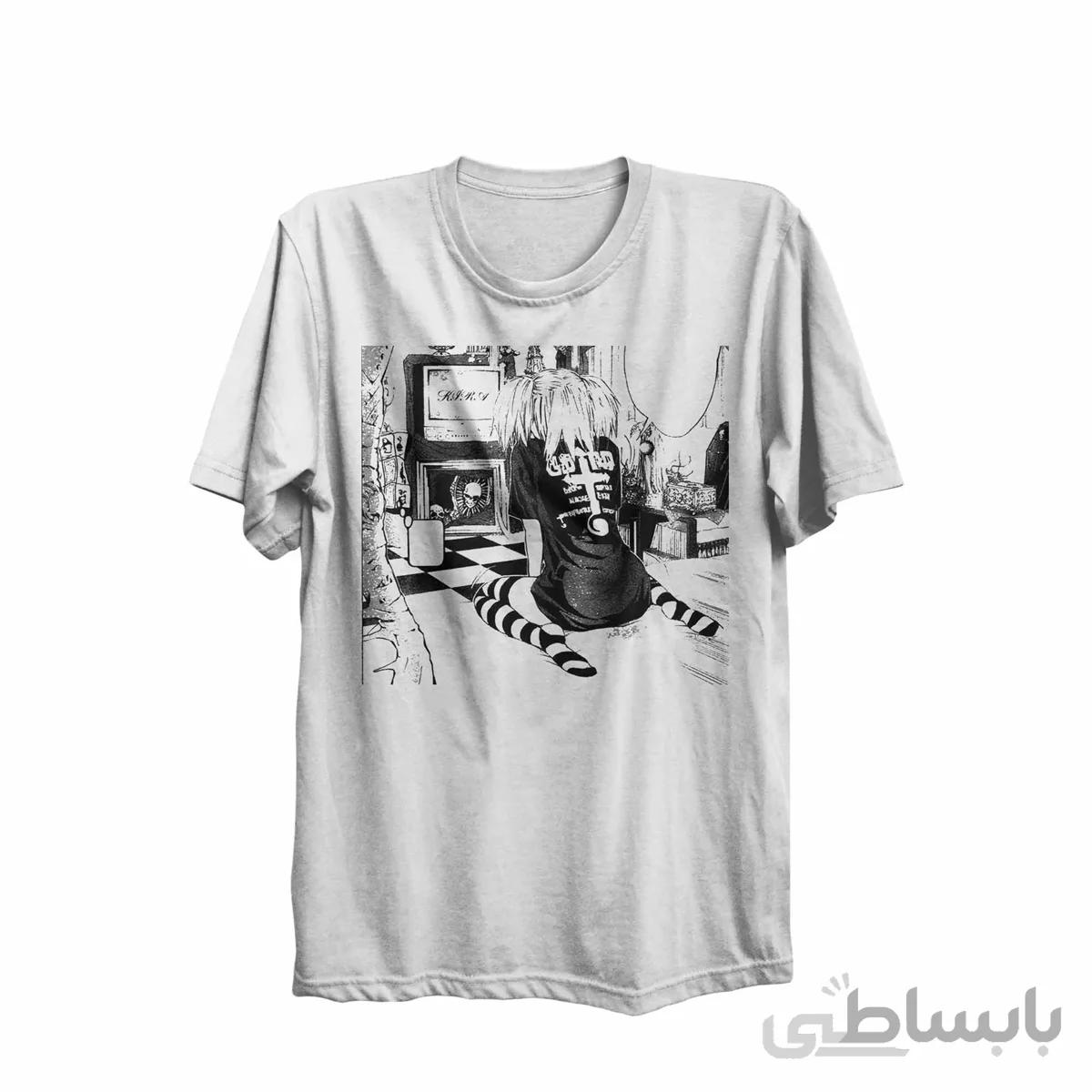 تیشرت یقه گرد سفید طرح انیمه دفترچه مرگ death note-کپی