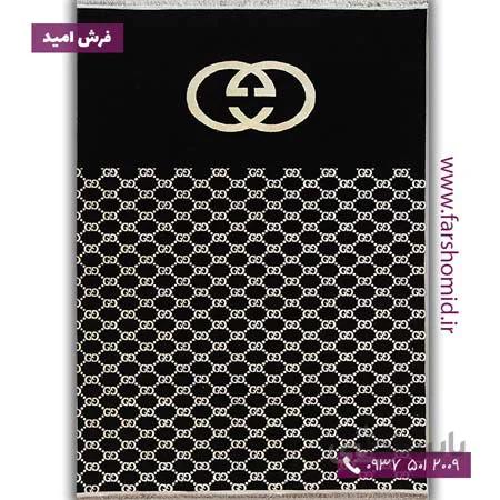 فرش ماشینی با الیاف طبیعی بامبو 1200 شانه مدرن طرح گوچی کد D101 مشکی فرش اکسیر