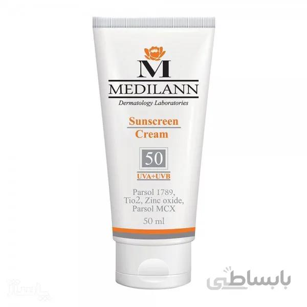 کرم ضد آفتاب رنگی مناسب پوست های معمولی و خشک با Medilann SPF50 ا Medilann Sunscreen Tinted Cream For Normal And Dry Skin SPF50
