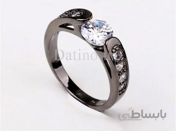 انگشتر زنانه طلا مشکی فلیر زیرکن شفاف-Garro.R.16