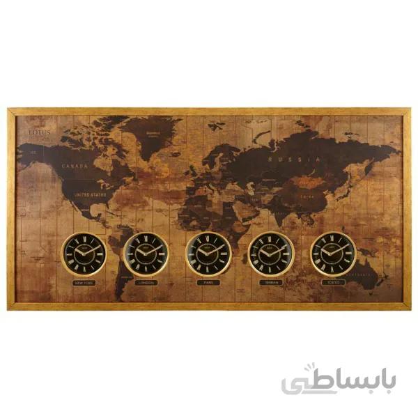 ساعت دیواری چوبی چند زمانه لوتوس مدل 90902 طلایی