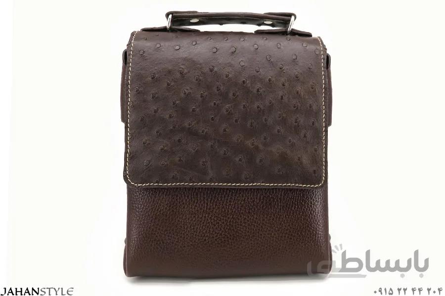 کیف دستی و دوشی چرم طبیعی بوفالو قهوه‌ای