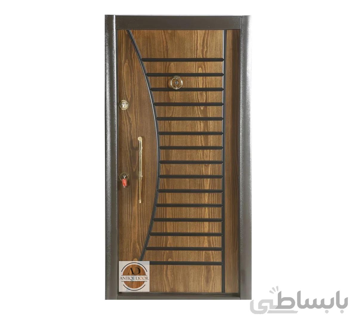 درب ضد سرقت روکش راش مدل نردبانی - 110*210 / راست بازشو