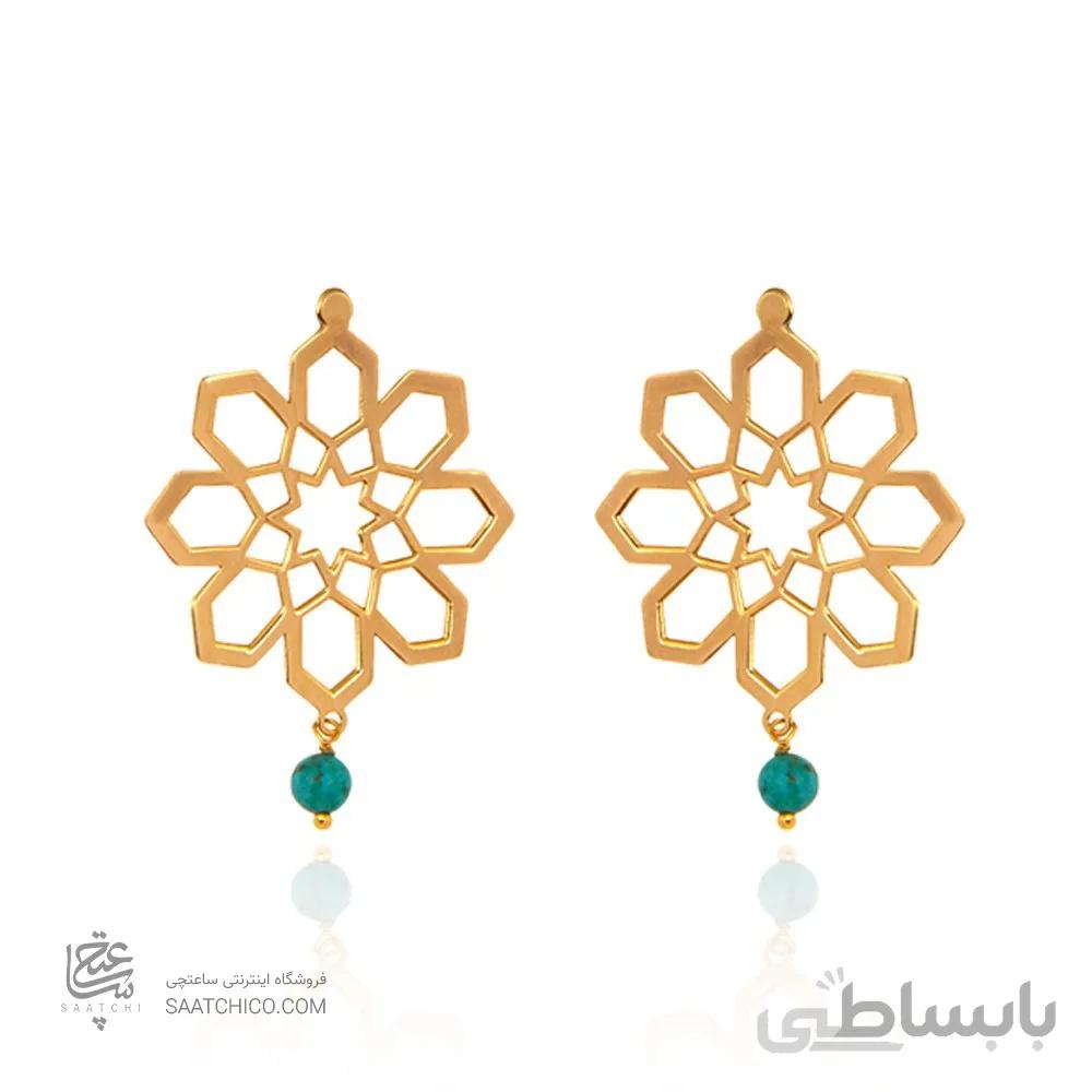گوشواره طلا زنانه طرح اسلیمی با سنگ فیروزه کد XE230