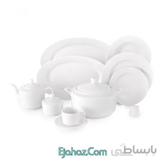 غذاخوری چینی زرین ایران پیکره رادیانس سرویس چینی 102 پارچه کامل سفید 12 نفره درجه عالی